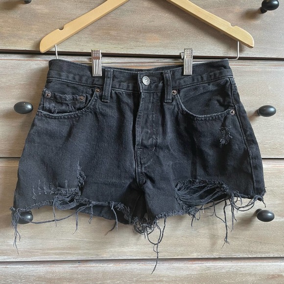 Free People We The Free Sofia Black Cutoff Button Fly Denim Jean Shorts - Picture 2 of 5